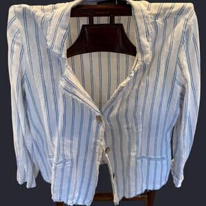 White and blue striped linen